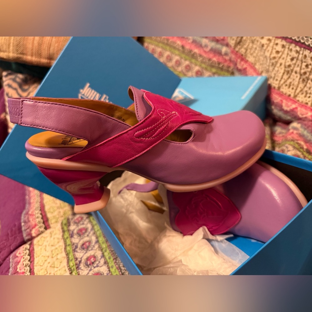 Fluevog slingbacks Fay.  Pink/purple colorway.  10.5